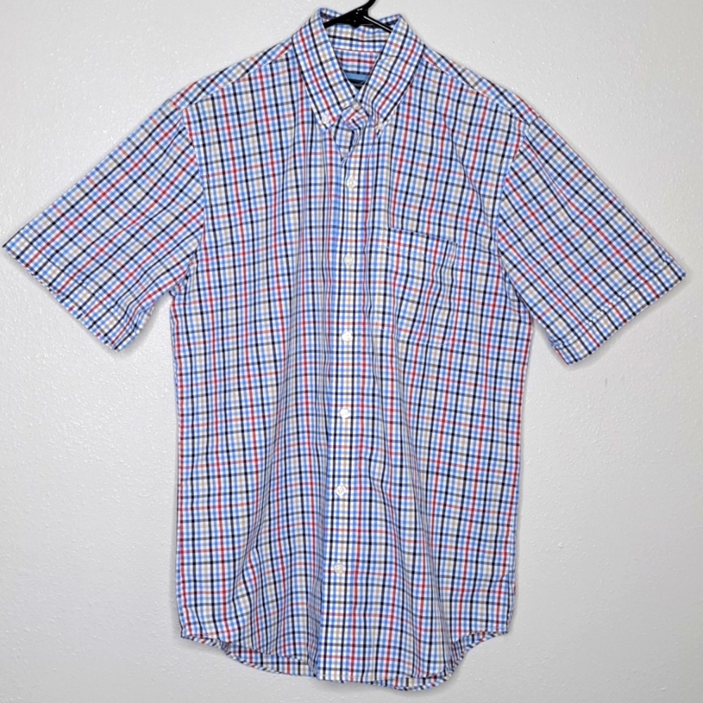 Arrow Men's Button-down Shirt Size Small Blue Red White Plaid Short Slv Size S